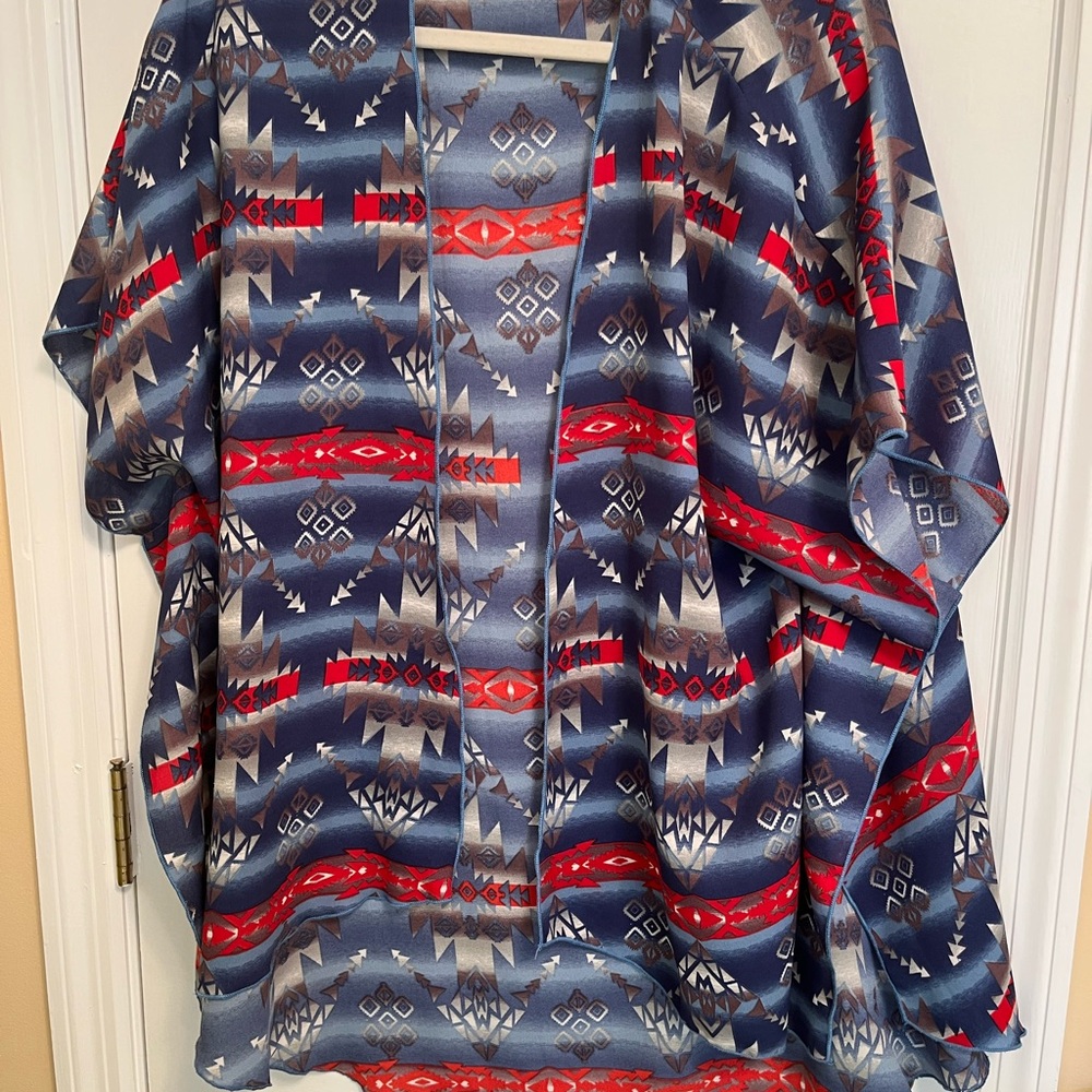 Tribal Print Kimono in Blue and Red
